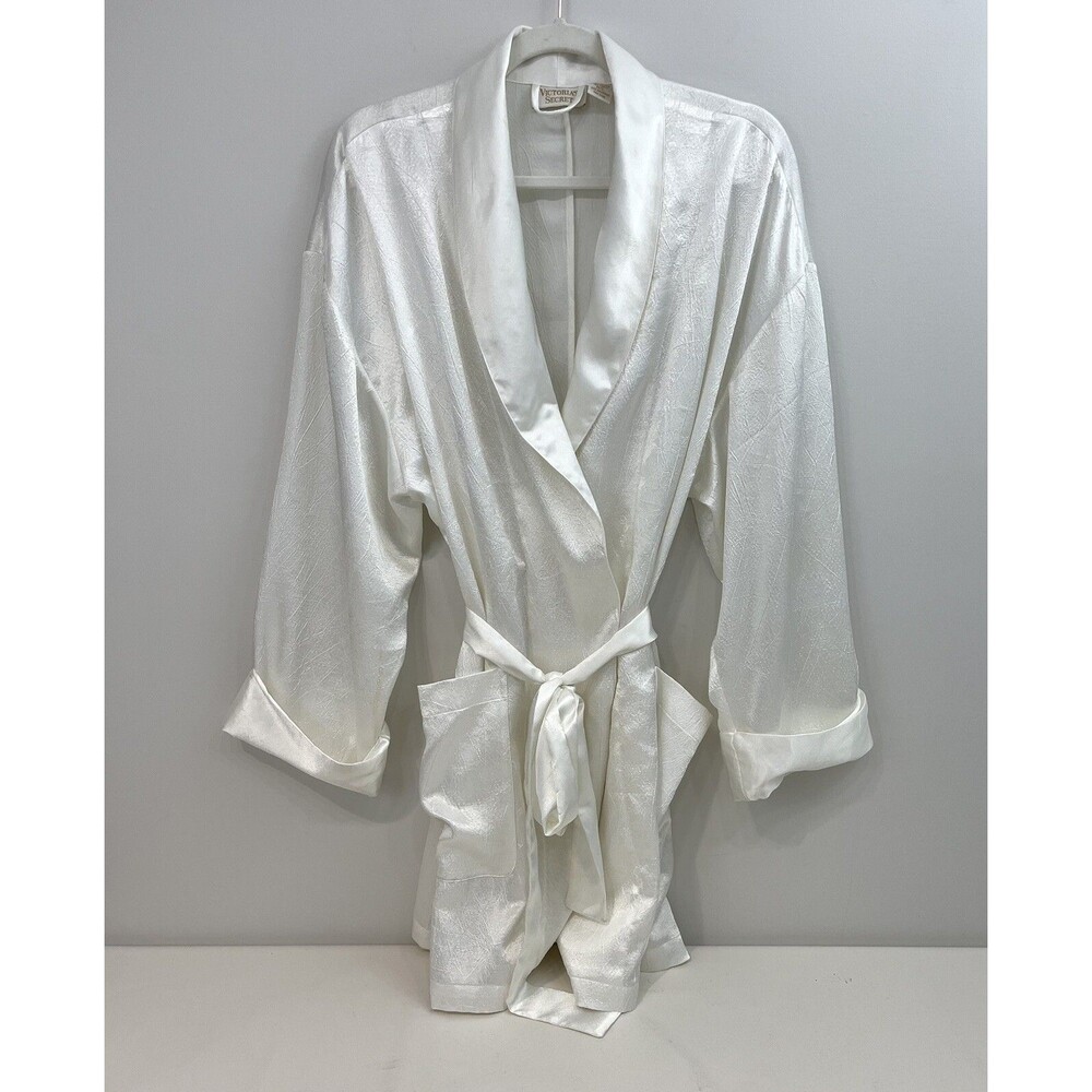 Victoria's Secret Vintage  Gold Label Robe Satin White Sleeves Size M/L Cream
